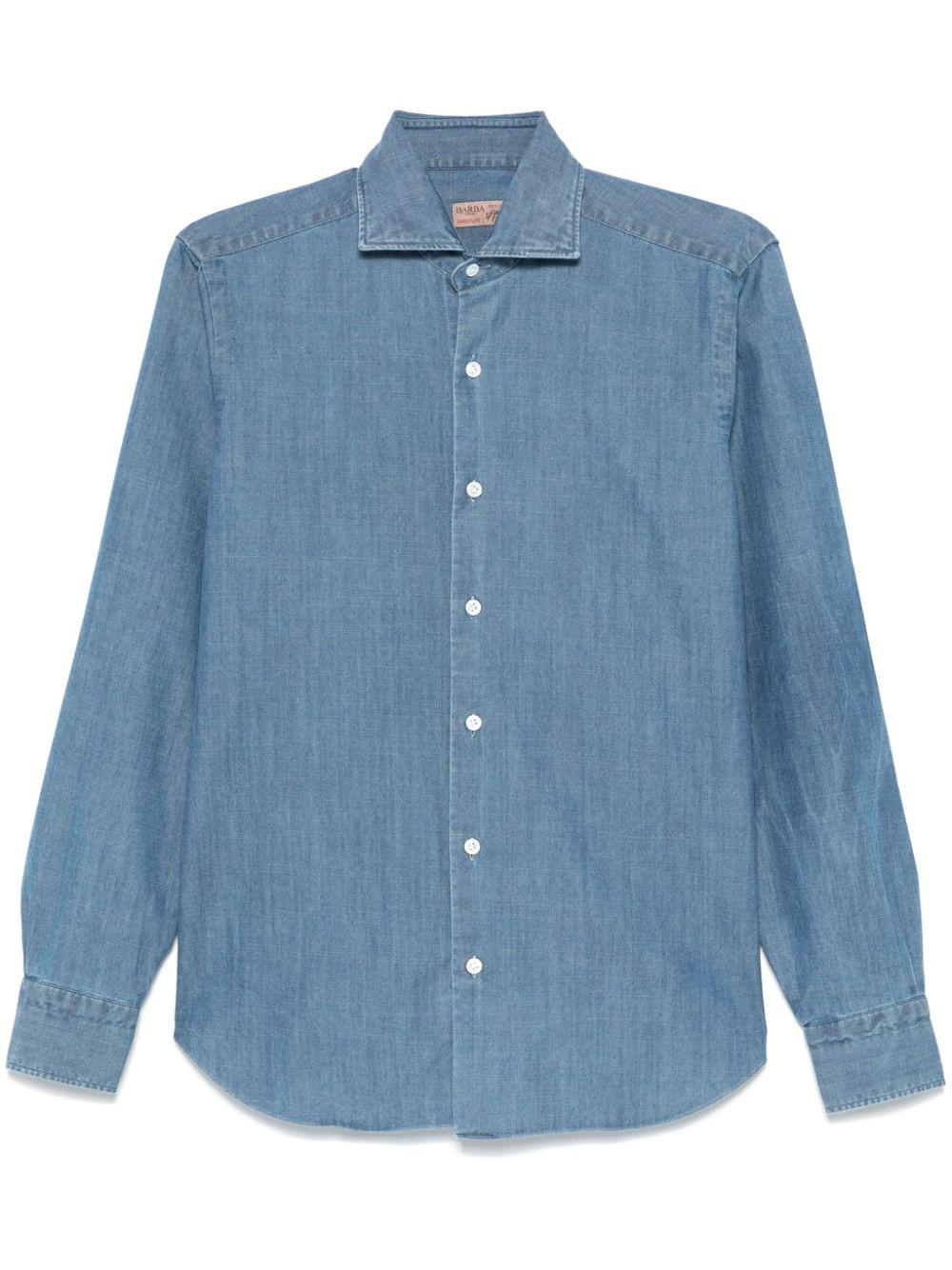 Barba Napoli メンズ ブルー シャンブレー シャツ シャツ