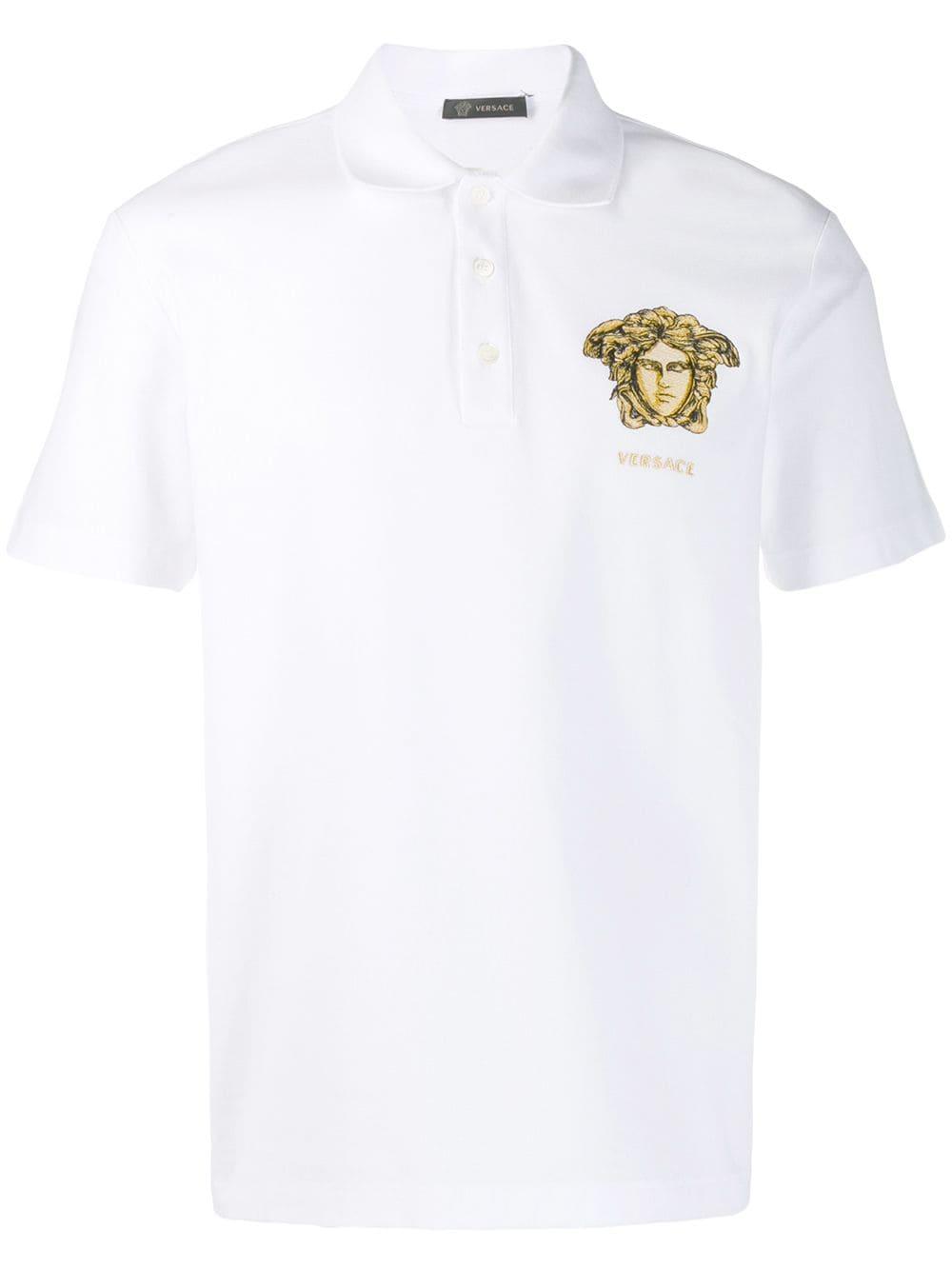 Versace Cotton Embroidered Medusa Polo Shirt in White for Men - Save 40 ...