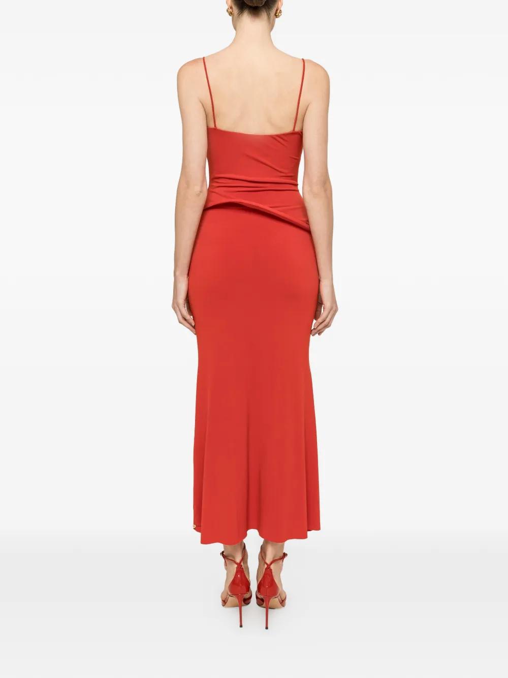 strapless open back dress Ophelia Peplum Satin Maxi Dress - Red main image 1