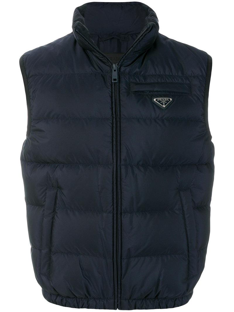 Prada Synthetic Sleeveless Down Jacket in Blue for Men - Lyst