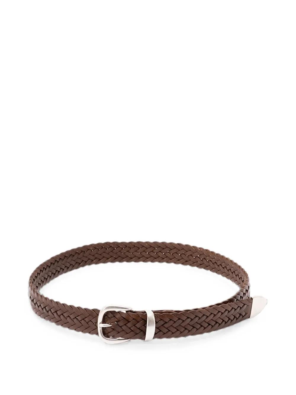 Anderson s Narrow Plaited Belt Olive 36