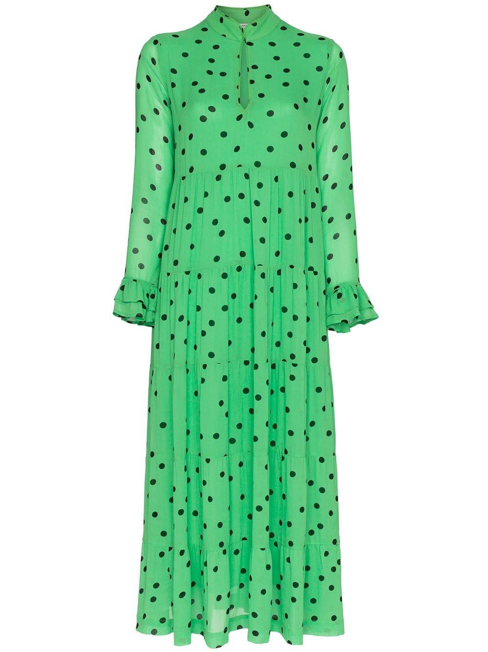 Ganni Polka Dot Maxi Dress in Green | Lyst Australia