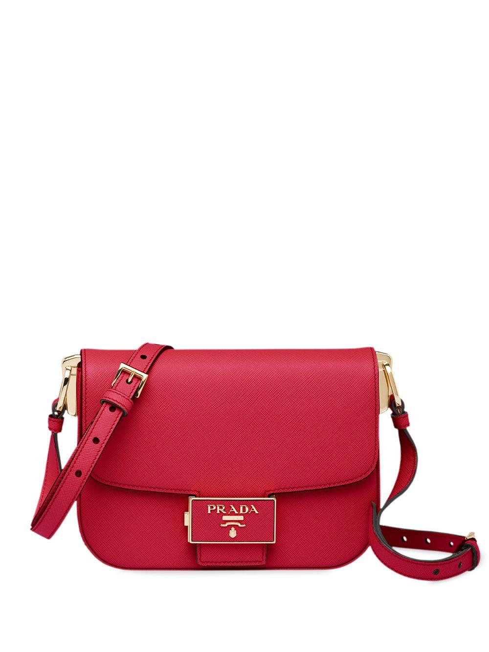 Prada Red Saffiano Leather Small Round Lock Chain Flap Crossbody Bag, myGemma