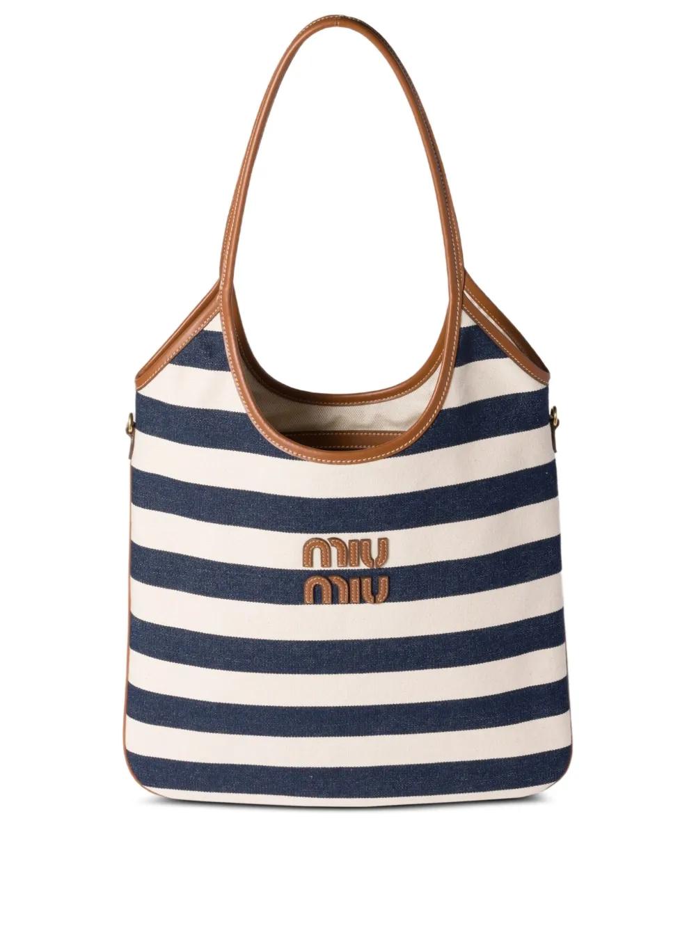 miumiu IVY レザー バッグ トートバッグ 水色 ライトブルー ミウミウ Miu Miu Canvas-Leather Ivy Tote Bag in Blue | Lyst