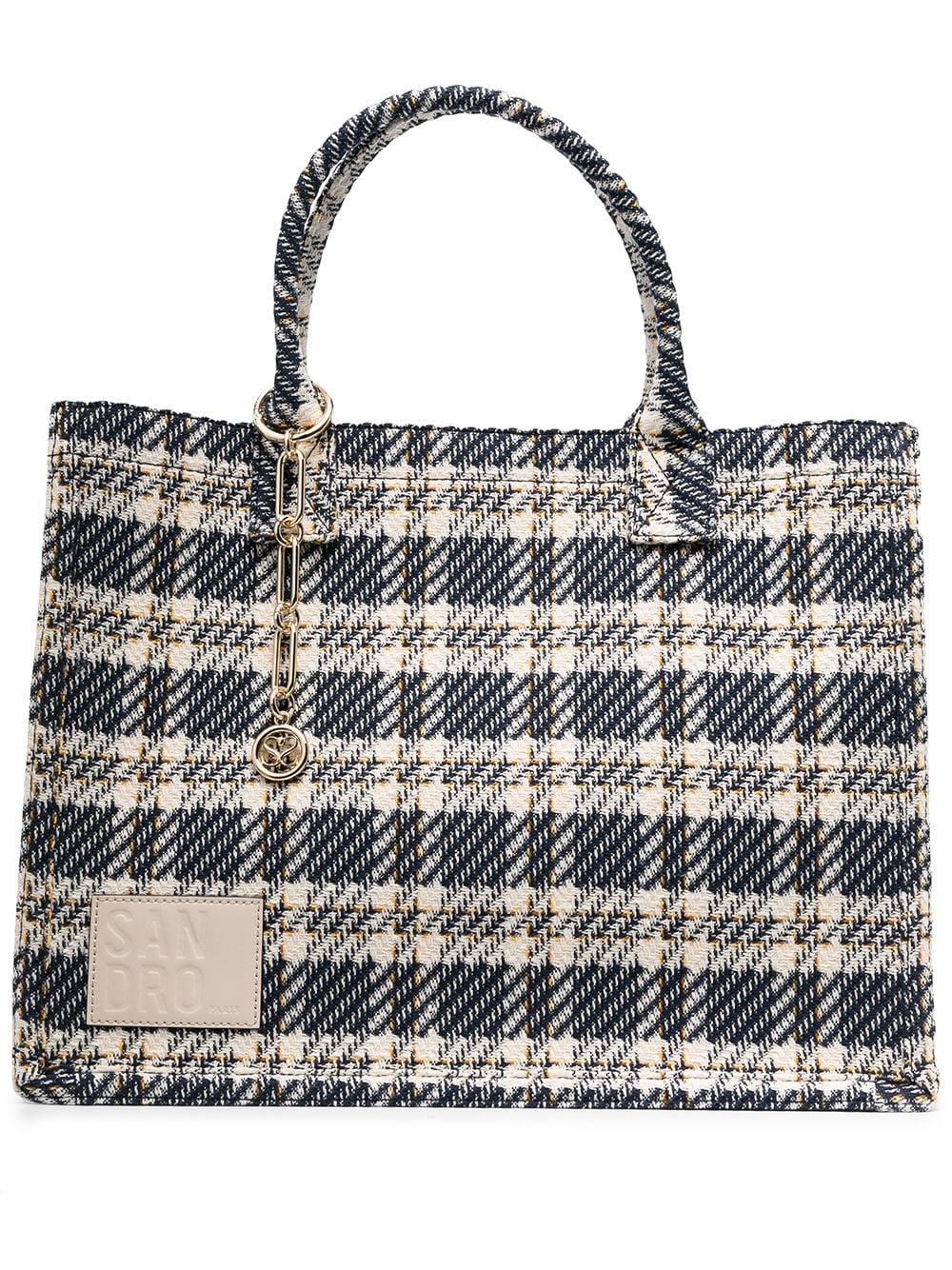 Sandro Check-print Cotton Tote Bag in Blue - Lyst