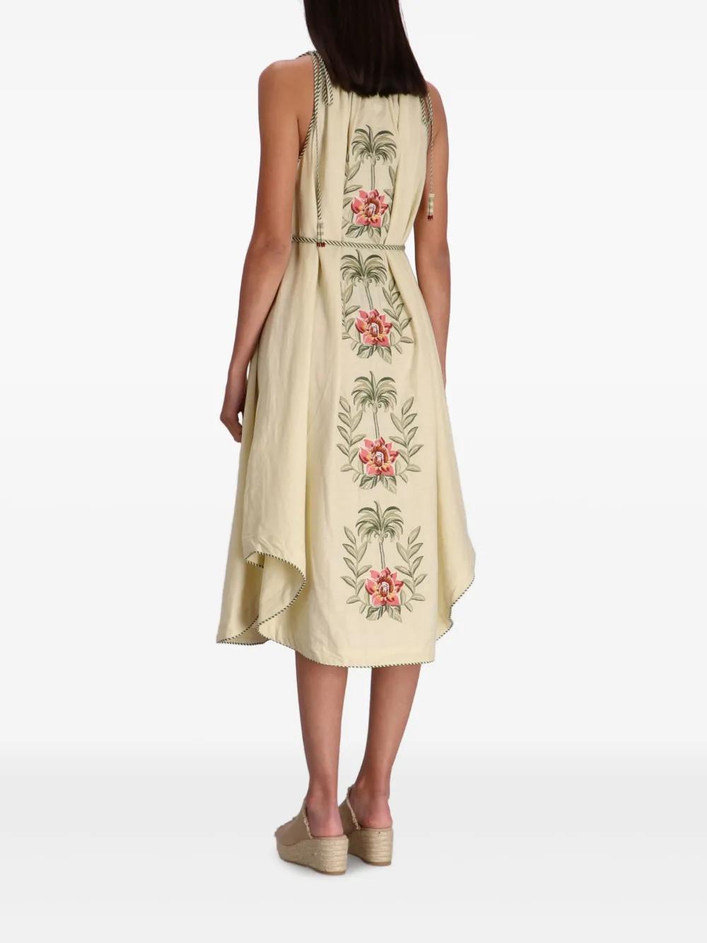 FARM Rio Sand Tropical Flower Embroidered Midi Dress in Metallic | Lyst  Canada