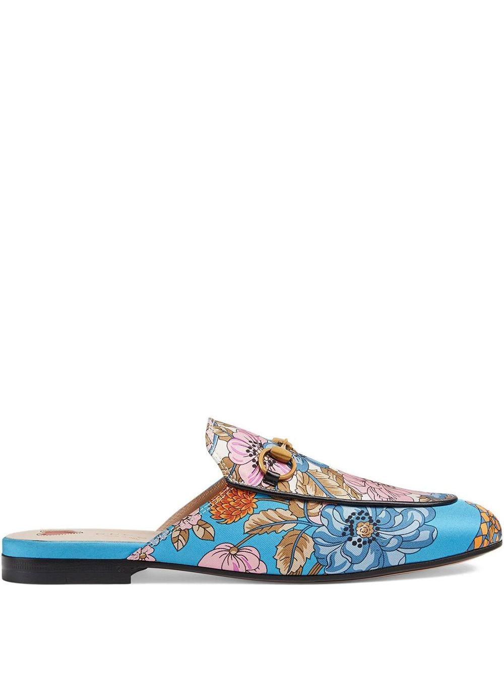 Gucci Leer Princetown Slipper Met Bloem En Kwastjes Print in het Blauw -  Lyst