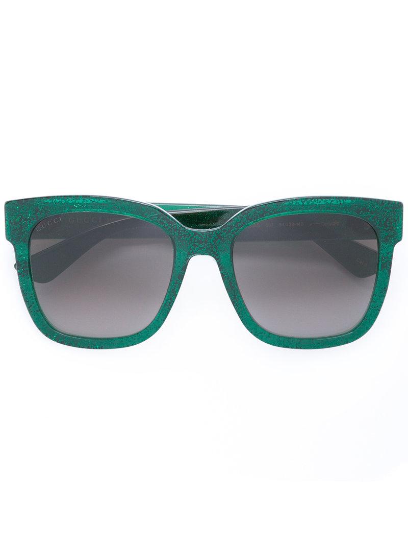 Gucci Square Frame Glitter Sunglasses in Green | Lyst