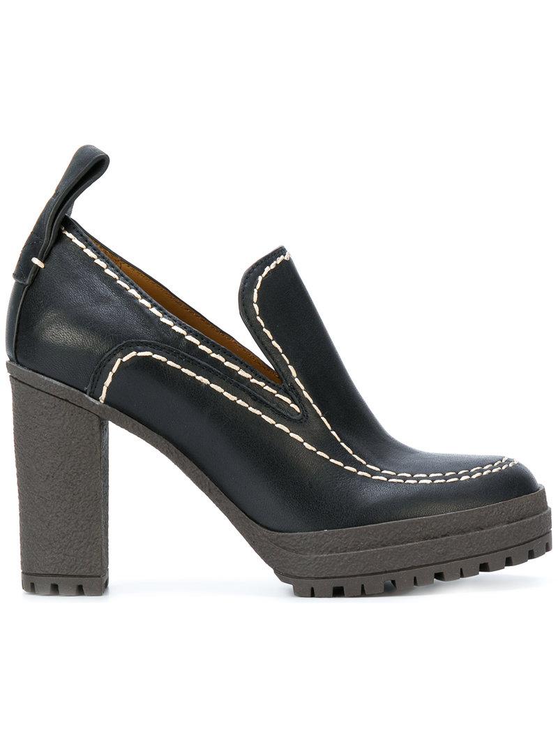 Leather Block Heeled Loafers 