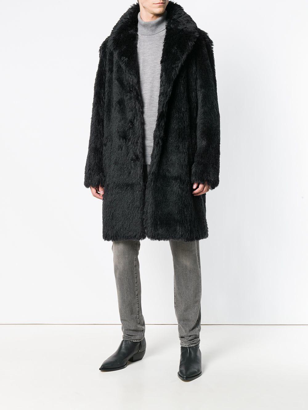 Saint Laurent Faux Fur Coat in Black for Men Lyst