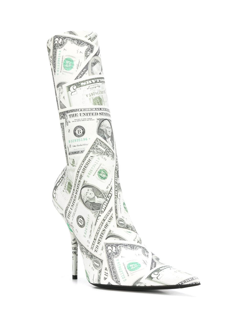 Balenciaga Dollar Print Knife Boots in White | Lyst