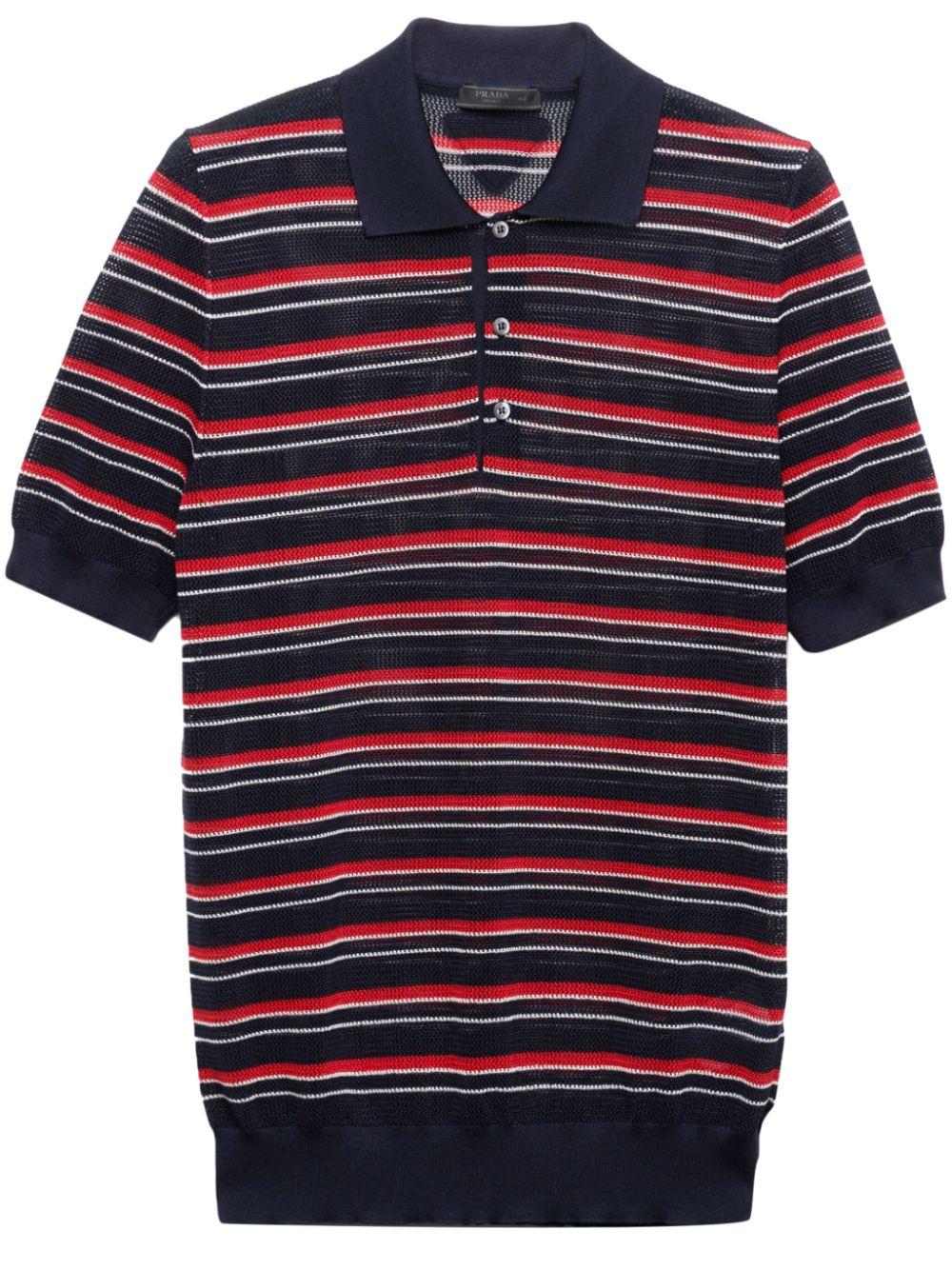 Prada Silk Striped Polo Shirt in Blue for Men | Lyst Prada Silk Striped Polo Shirt in Blue for Men | Lyst