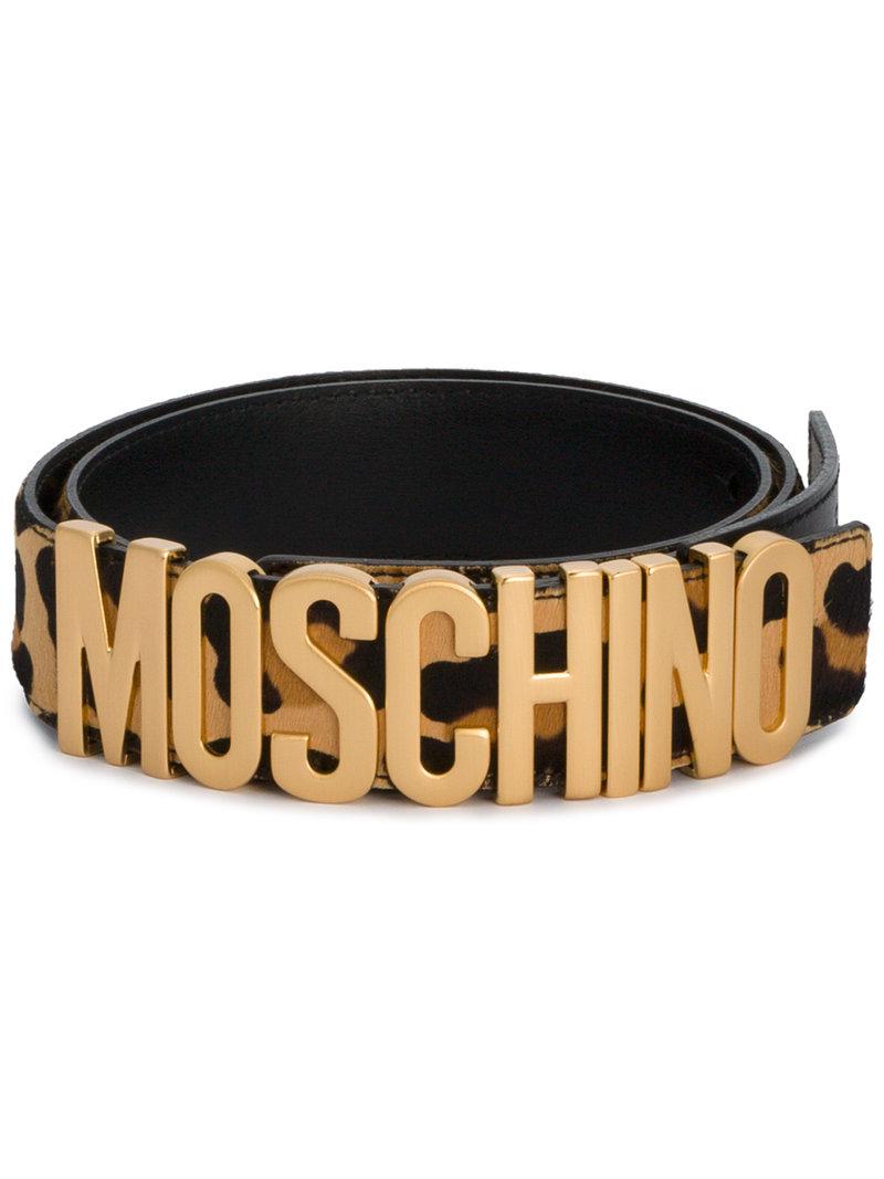 Moschino Leather Leopard Logo Belt in 