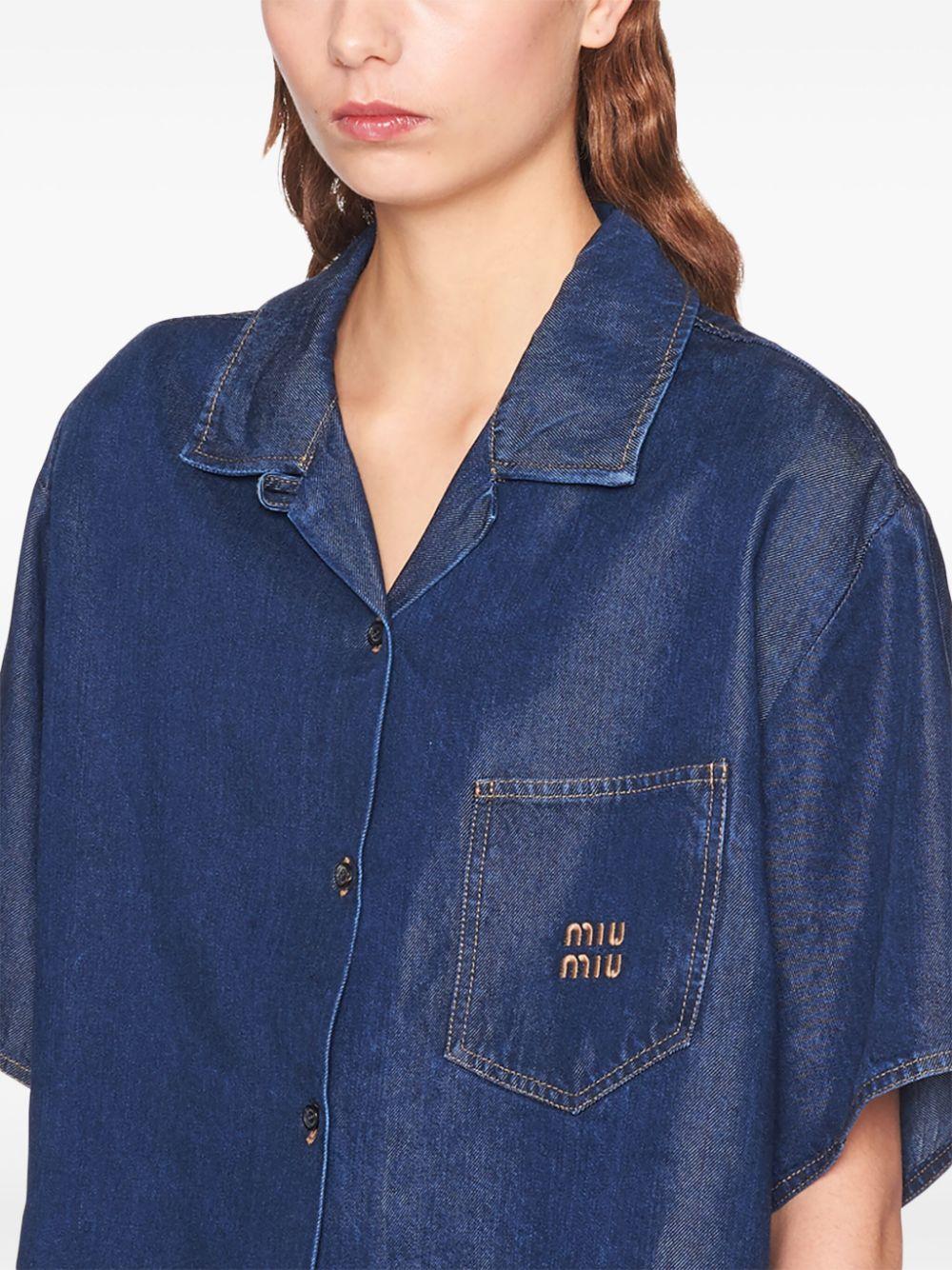 Miu Miu embroidered-logo Denim Shirt | Blue | FARFETCH