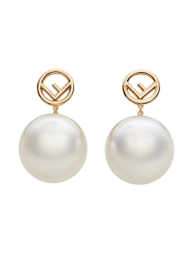 Fendi Pearl Logo Earrings in Metallic | Lyst Canada