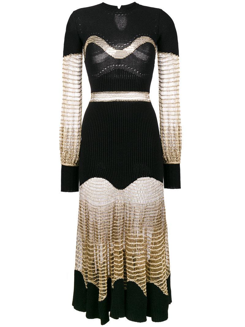 Alexander McQueen Metallic Mesh Knit Dress in Black | Lyst