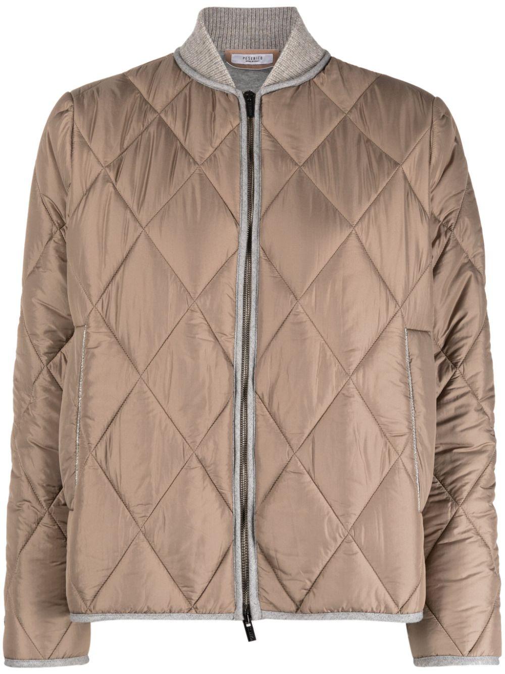 Peserico Logo patch Quilted Bomber Jacket in Brown Lyst Canada