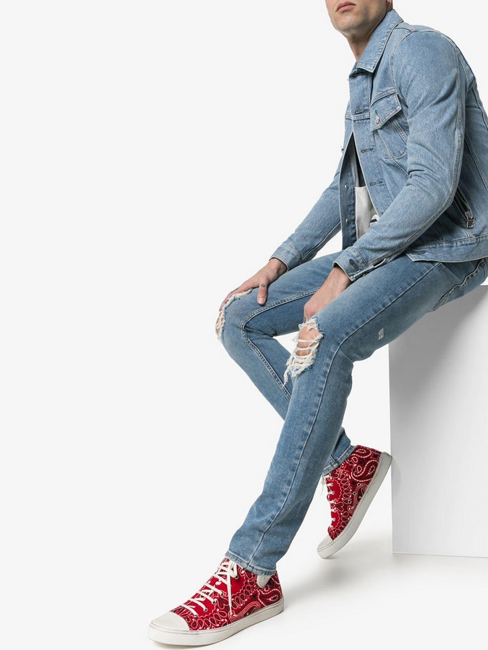 Saint Laurent Red Bandana Print Cotton High-top Sneakers for Men | Lyst