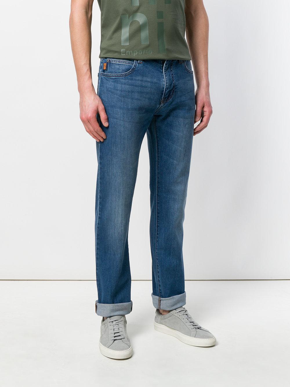 Emporio Armani Denim Stonewashed Straight Leg Jeans in Blue for Men - Lyst