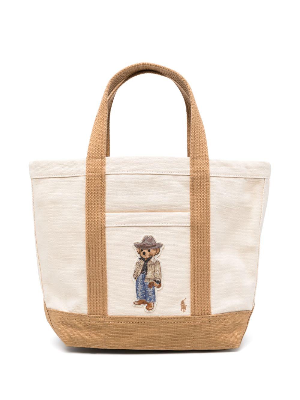 ■POLO RALPH LAUREN■ W Canvas Small Polo Bear Tote Bag Beig Canvas Polo Bear Tote Bag