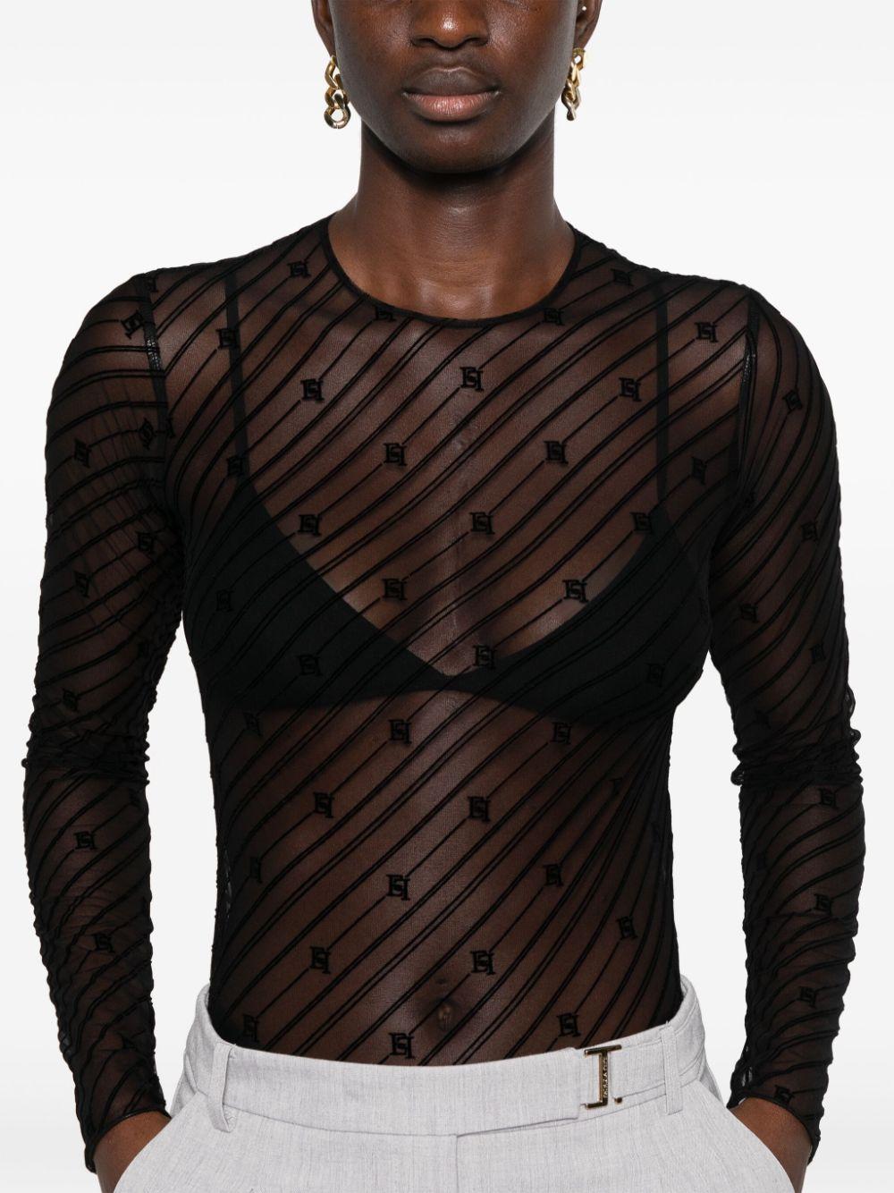 Elisabetta Franchi レディース ブラック モノグラム ボディスーツ 