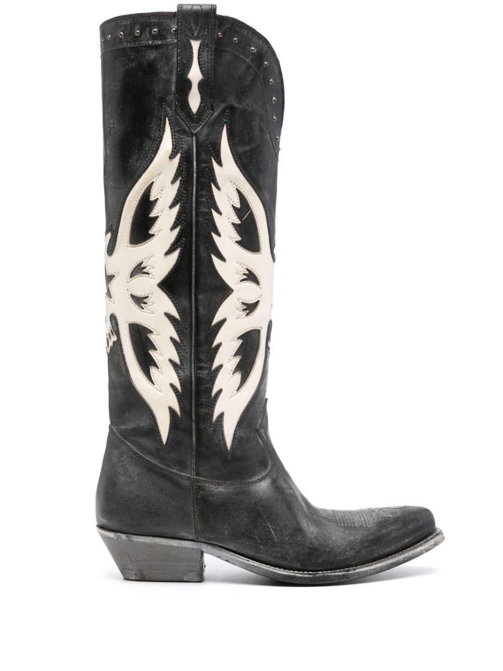 【関税&送料込】Golden   Boots In Black Leather Wit Wish Star boots in black leather with platinum laminated