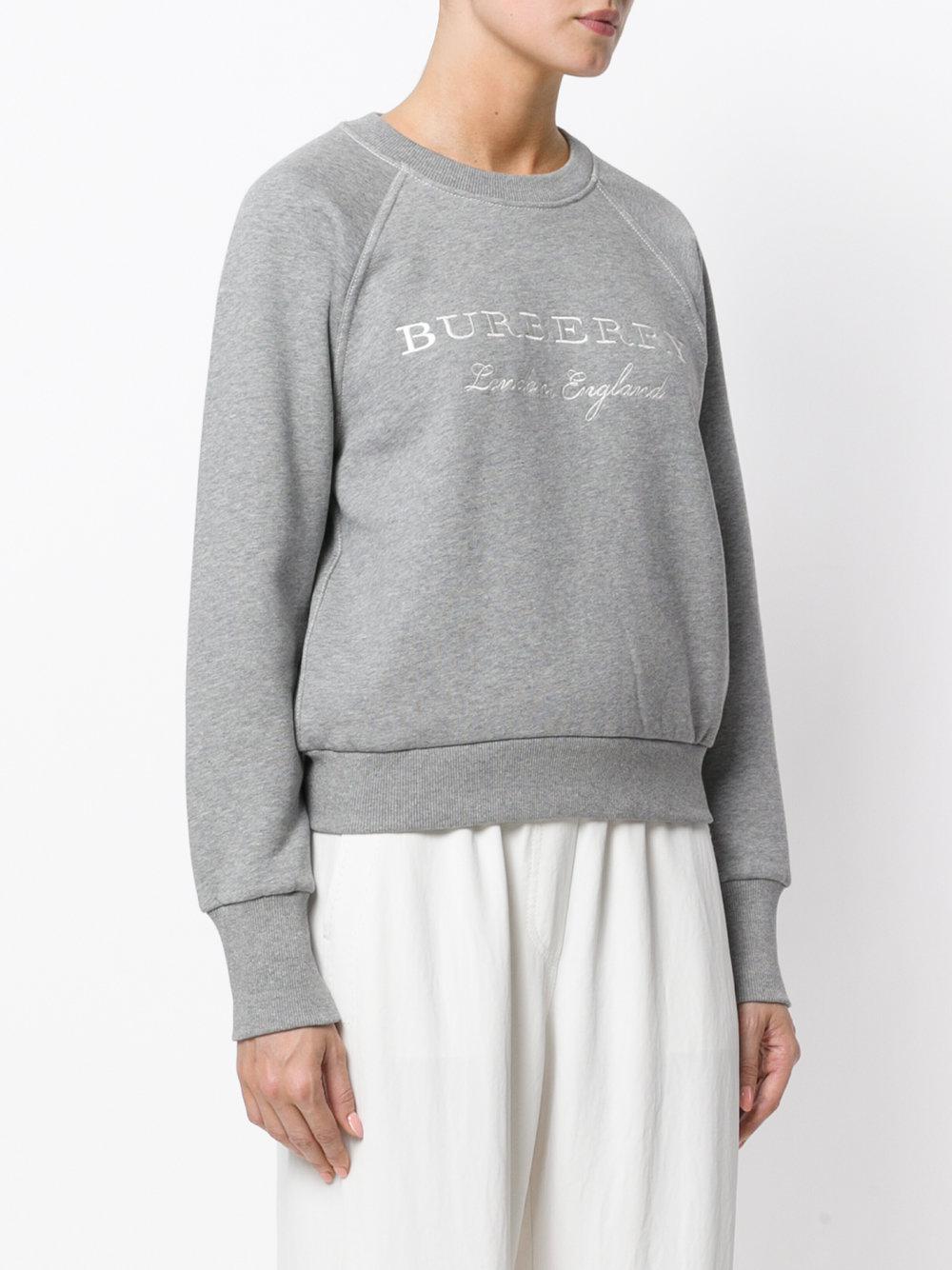 Burberry Cotton Logo Embroidered Sweatshirt in Grey (Gray) - Lyst