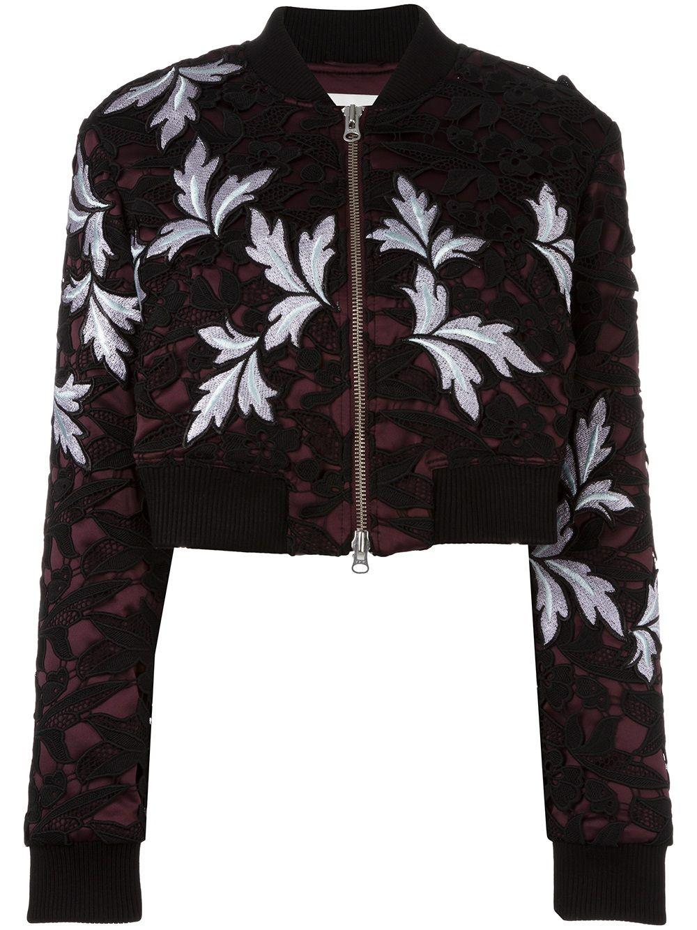 Self-Portrait Lace Cropped Bomber Jacket in Black,Red,Floral (Black) - Lyst