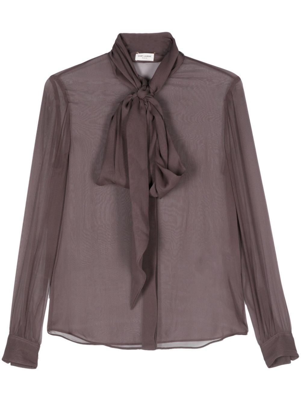 Chemise Col Chemise A Noeud Ysl Blouse En Soie Saint Laurent Avec