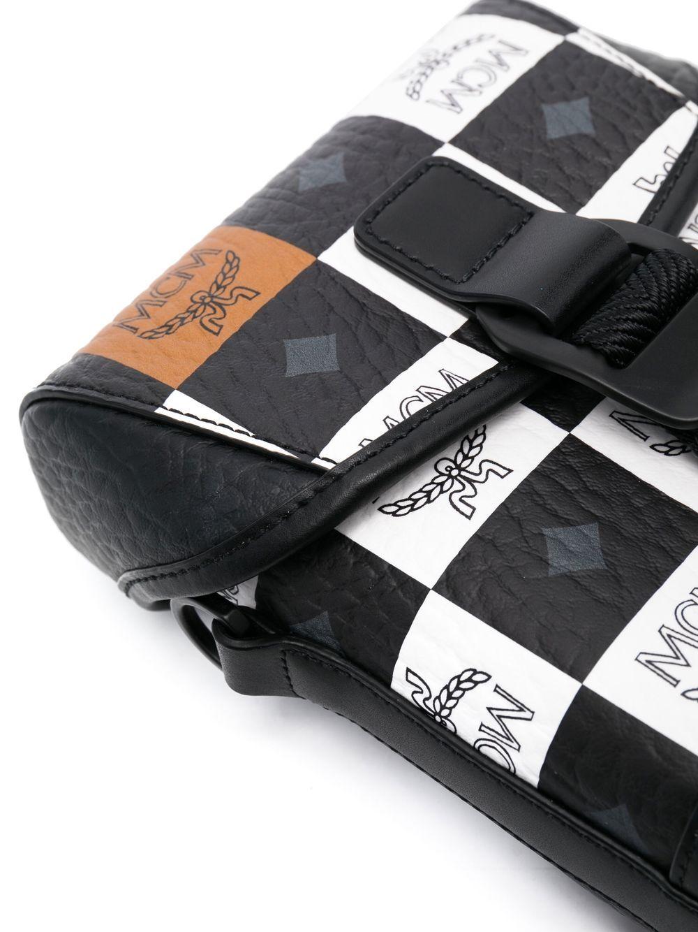 MCM Small Aren Checkerboard-logo Crossbody Bag in Black
