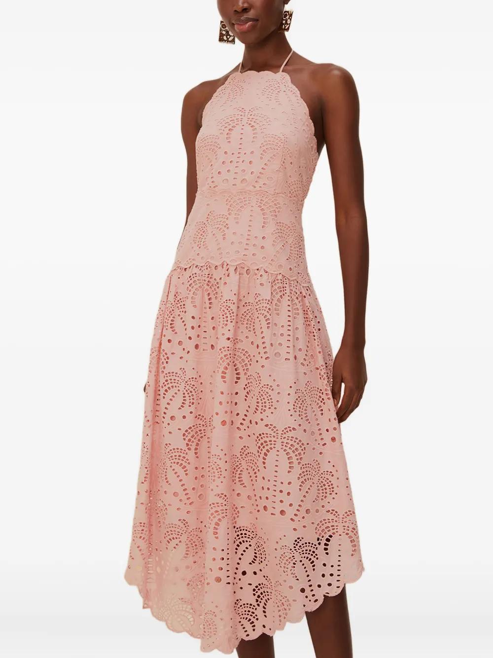 farm rio green palm tree eyelet halter neck midi dress Halterneck in Pink Offline
