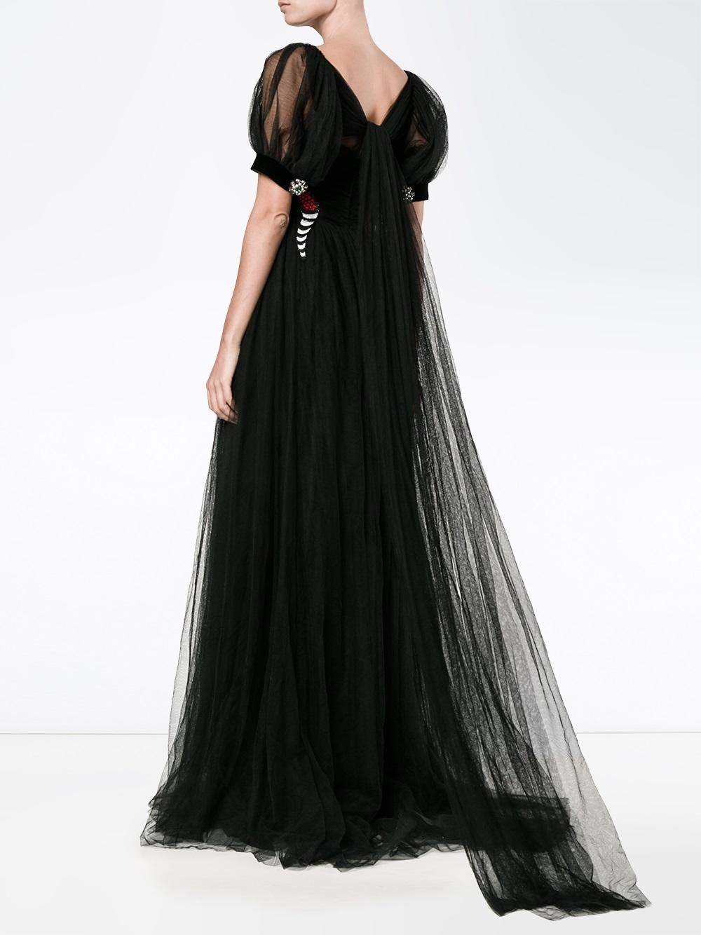 Gucci Snake Embroidered Tulle Gown in Black | Lyst