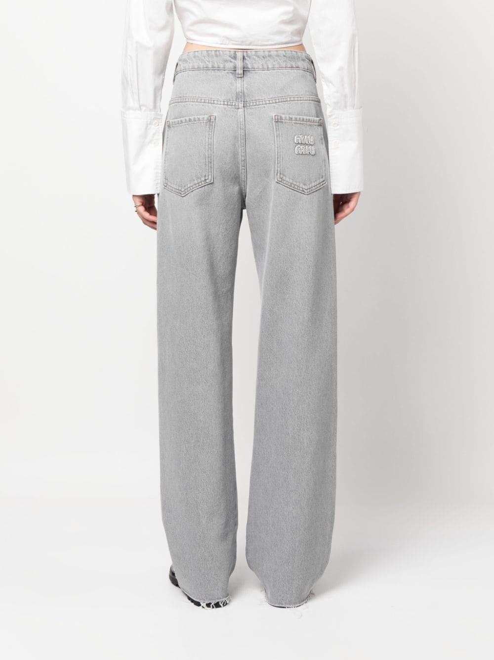 Miu Miu Logo-patch Straight-leg Jeans in Gray | Lyst
