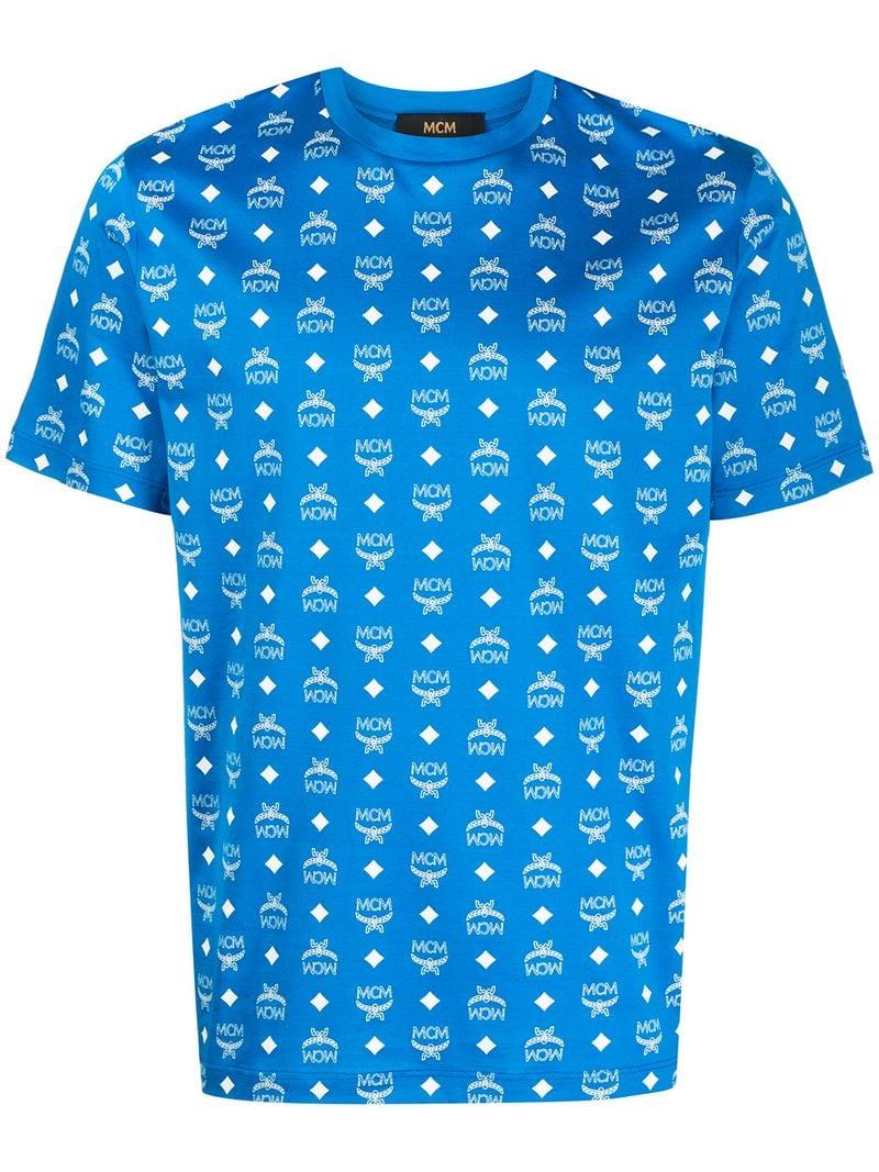 MCM Cotton Logo Group T-shirt in Blue for Men - Lyst
