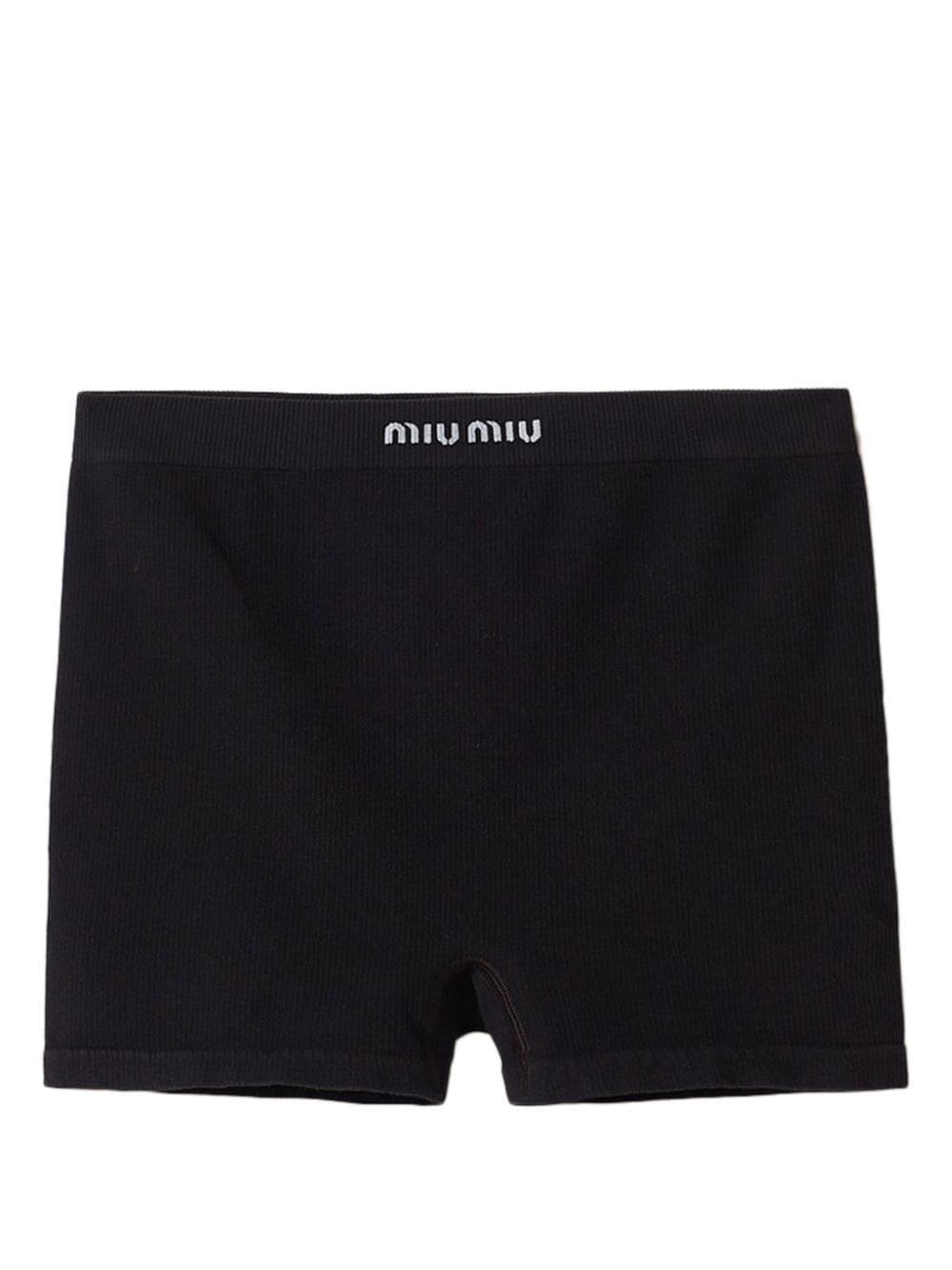 Miu Miu Seamless Ribbed Cotton Boxers in Black