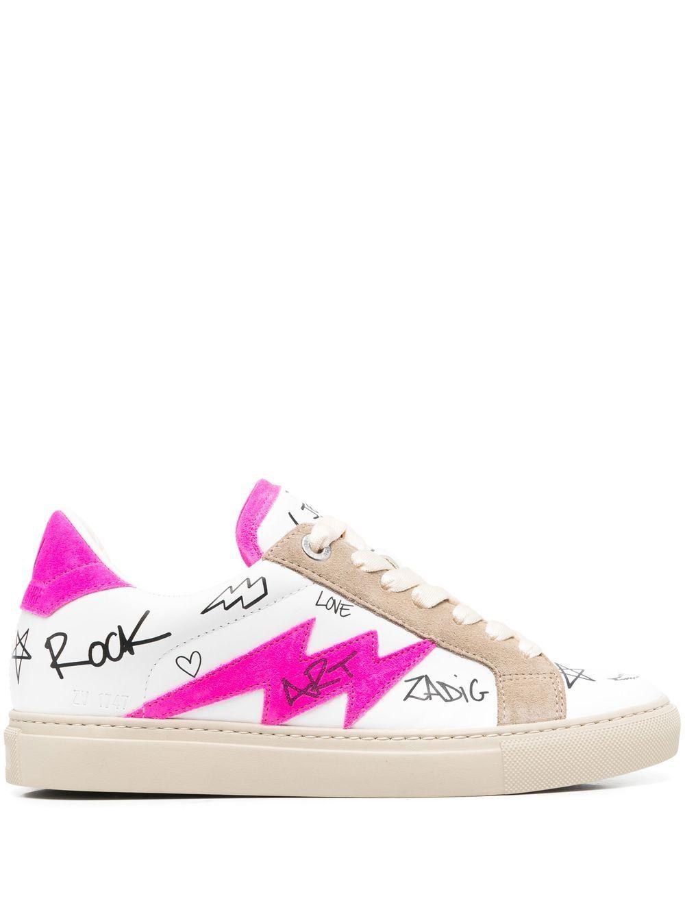 Zadig & Voltaire Logo-print Leather Sneakers in White (Pink) | Lyst