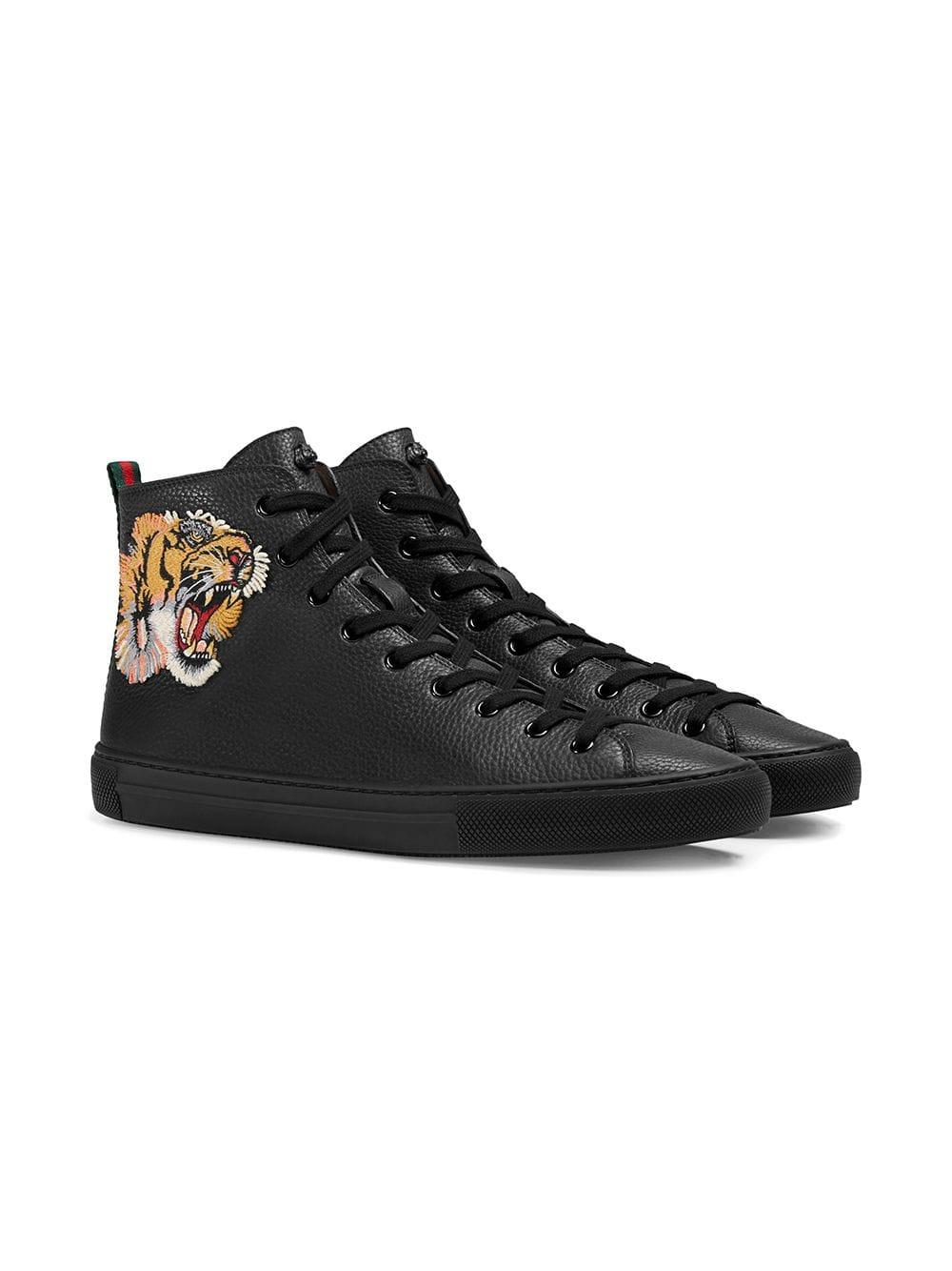 Gucci Leer Leren High-top Sneaker Met Tijger in het Zwart voor heren - Lyst