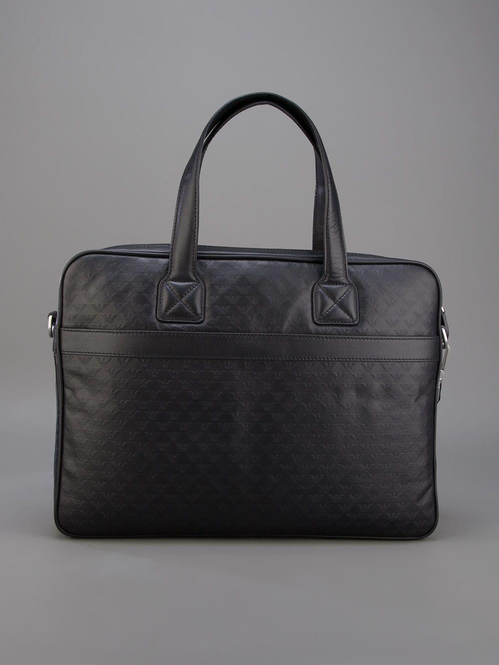 Emporio Armani Leather Logo Embossed Laptop Bag in Black for Men - Lyst