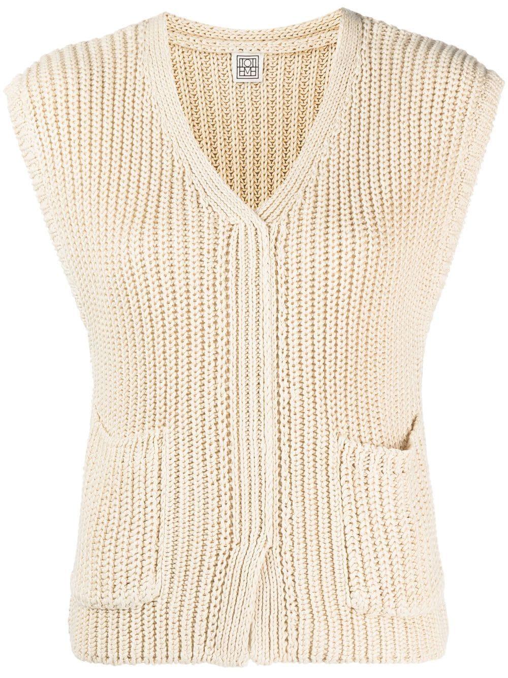 Totême Vneck Knitted Vest in Natural Lyst