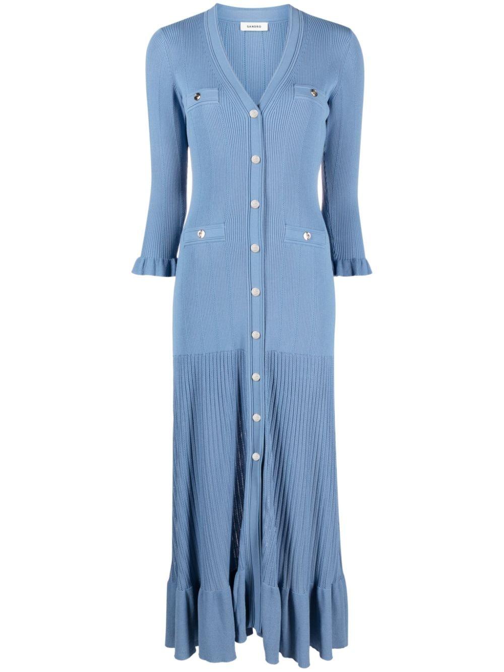 Sandro Ribbed Knit Midi Dress in Blue | Lyst