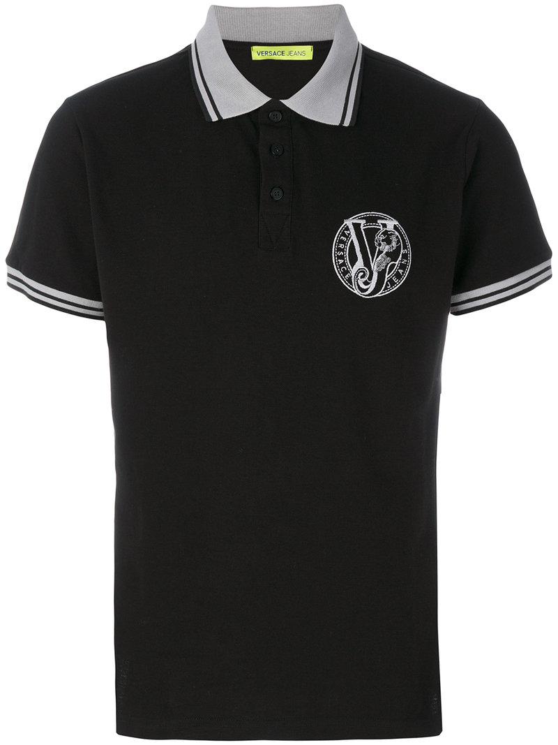 Lyst Versace Jeans Embroidered Logo Polo Shirt in Black for Men