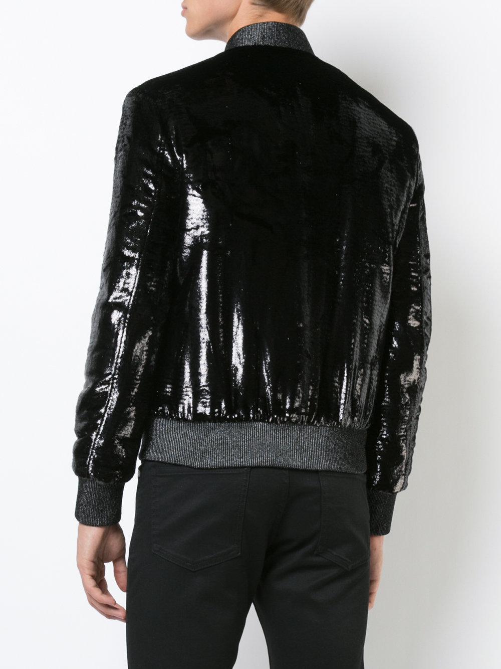 Saint Laurent Silk Shiny Bomber Jacket in Black for Men Lyst