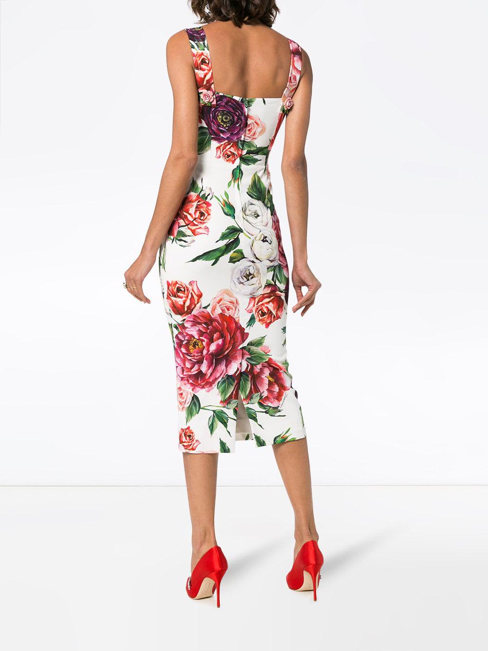 Gabbana Silk Fitted Peony-print Dress 