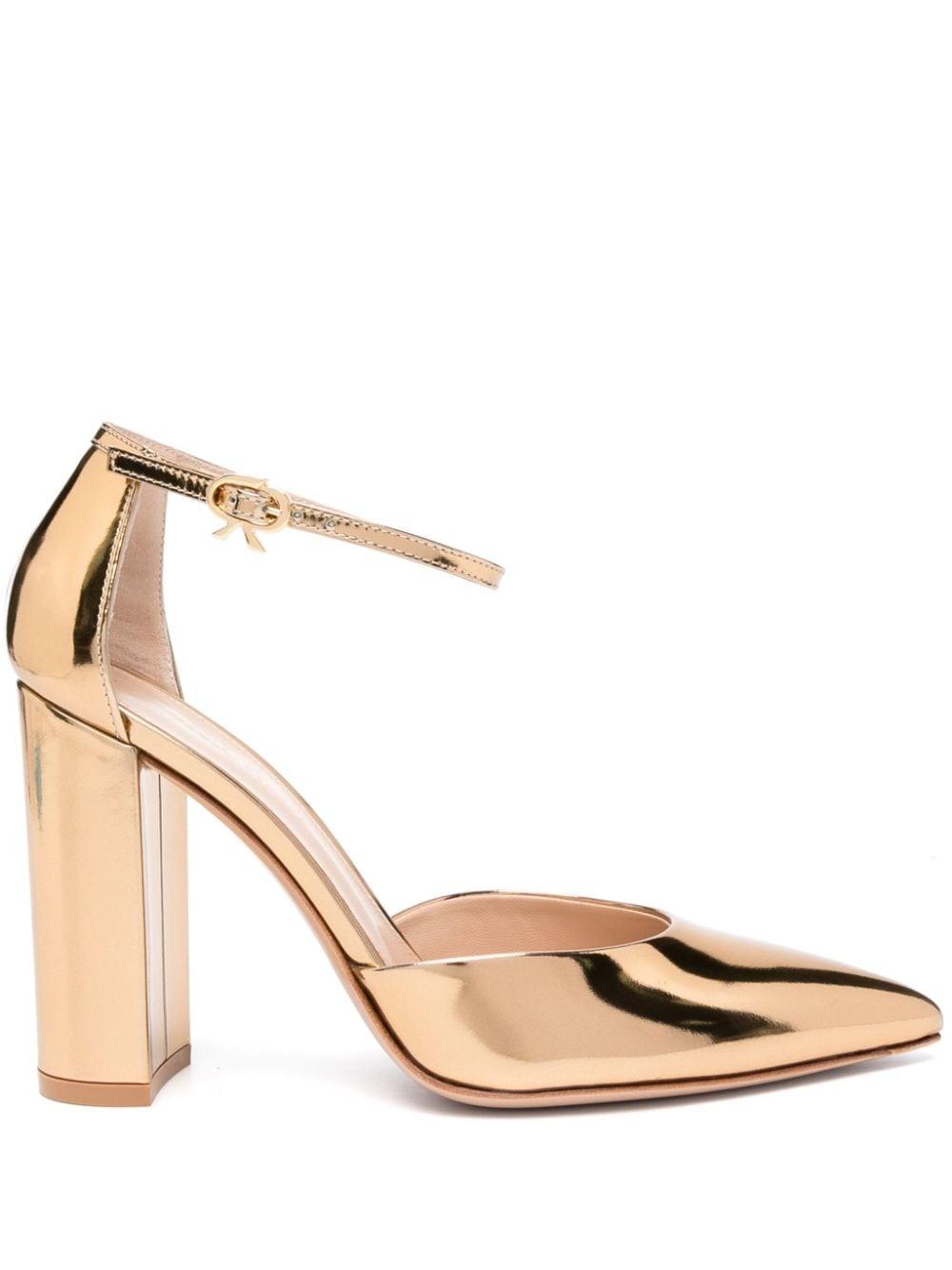 Gianvito Rossi Piper Anklet Metallic-leather Pumps in Natural | Lyst
