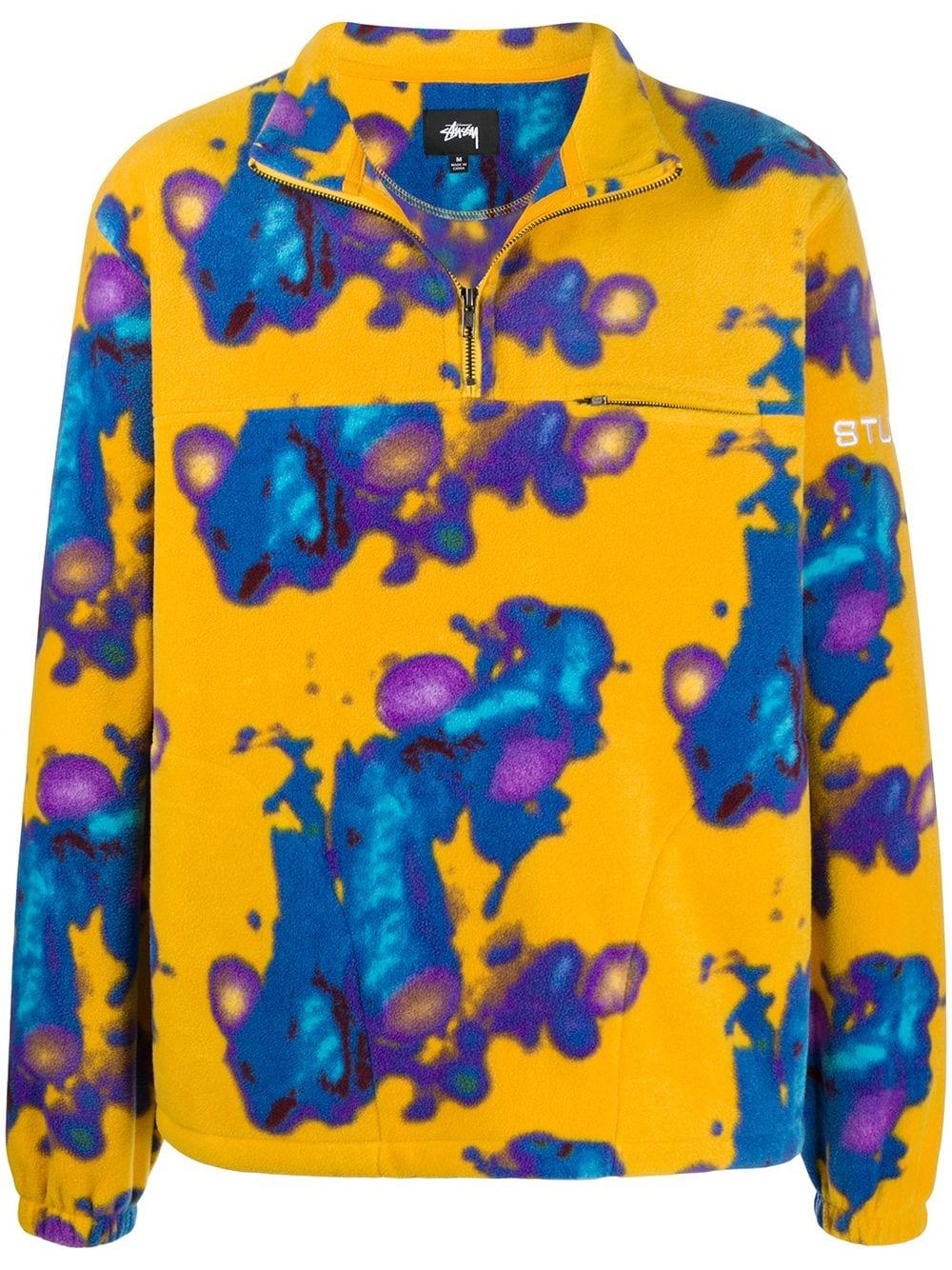Stussy Abstract Print Fleece Henley Sweatshirt in Yellow for Men - Lyst