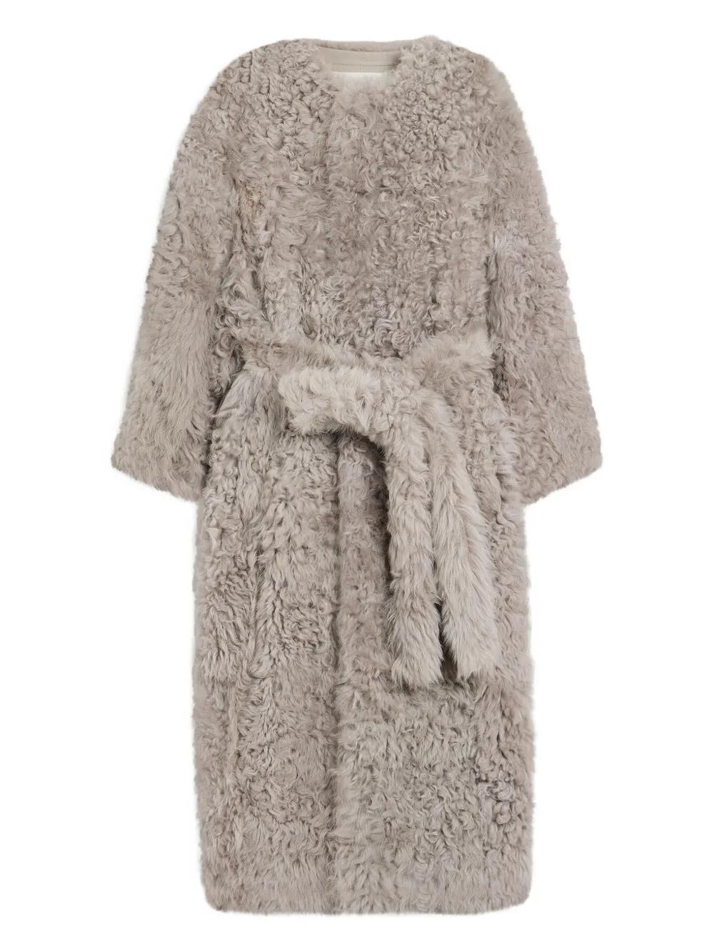 Ami Paris Shearling Belted Coat in White Lyst UK