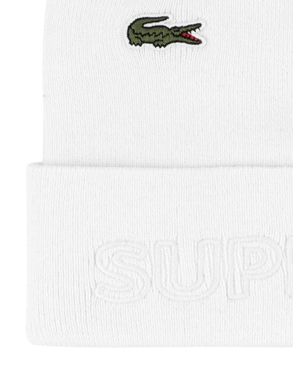 Supreme X Lacoste Knitted Beanie Hat in White | Lyst