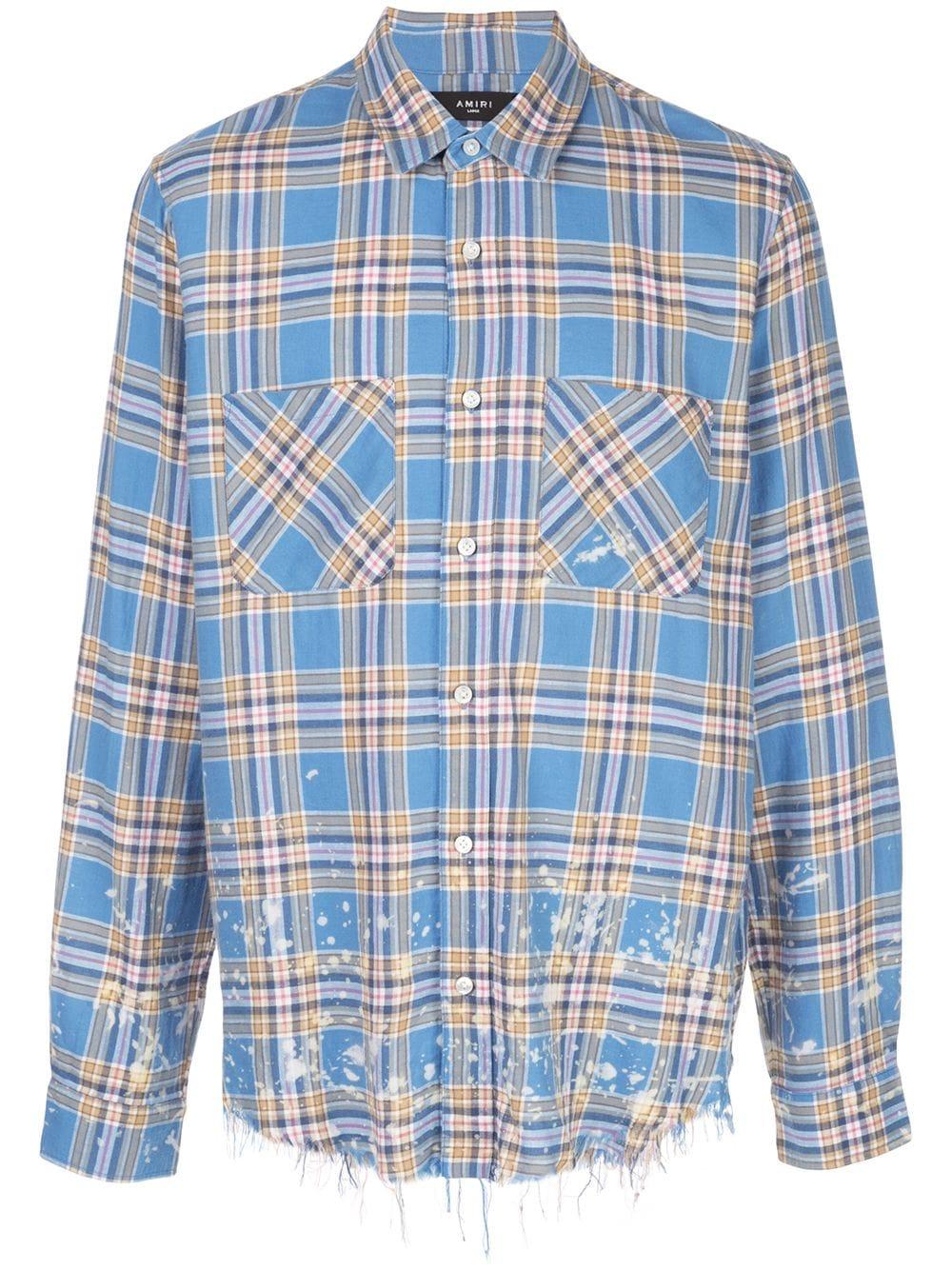 Amiri Bleached Checked Shirt in Blue for Men | Lyst