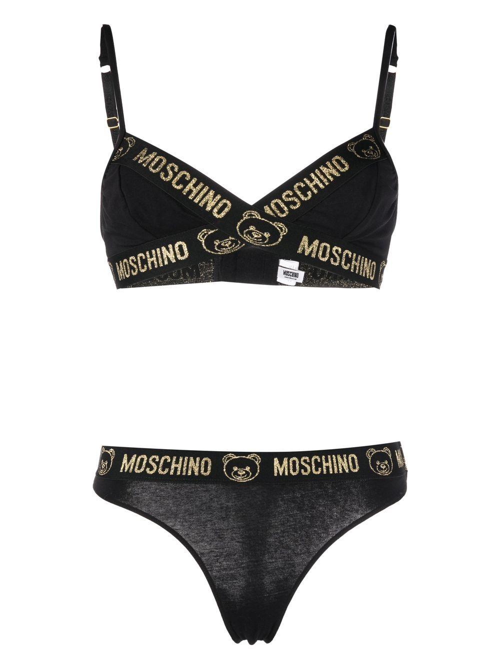 Moschino Logo-waistband Bra And Thong Set in Black