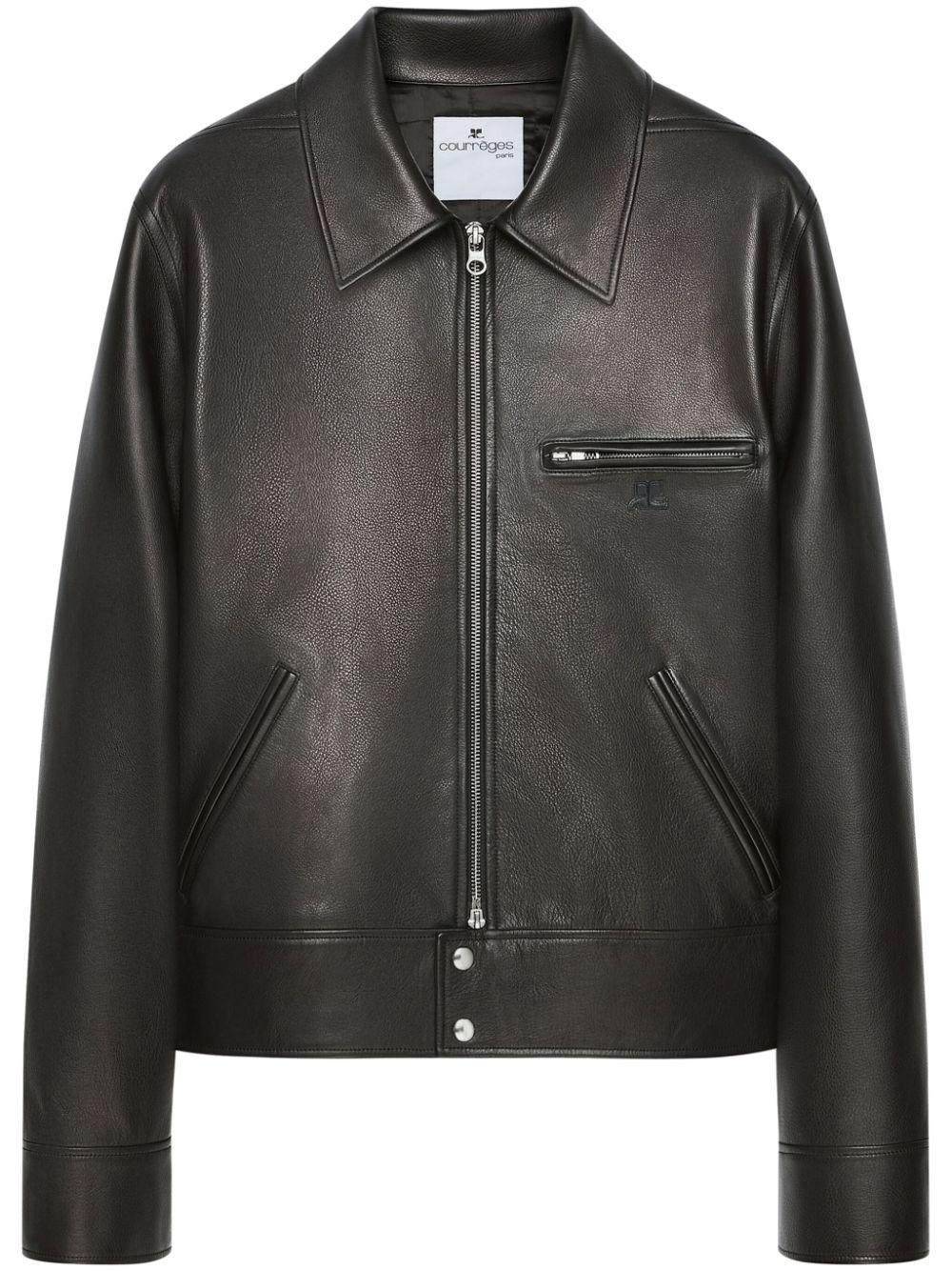 Courreges メンズ ブラック ジップアップ レザージャケット ジャケット